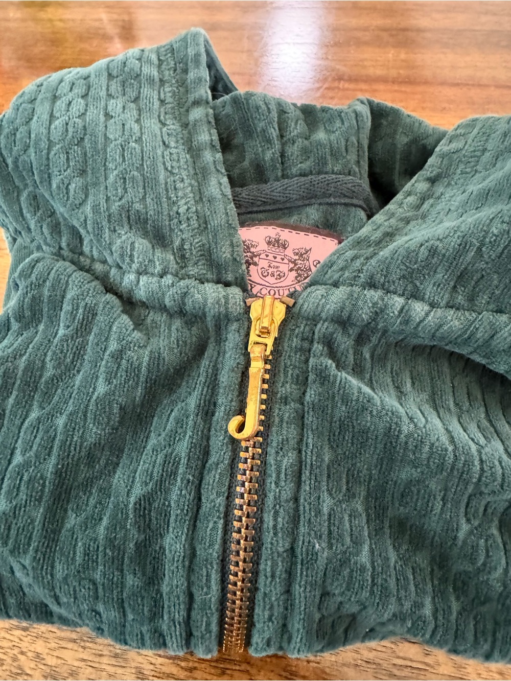 VTG Juicy Couture Forest Green velvet Hooded Zip Jacket with Pink Label Y2K - Picture 10 of 10